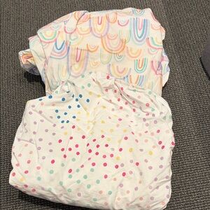 Pottery Barn Kids 2 sets of Rainbow and Polka Dot  Organic Crib Fitted Sheets